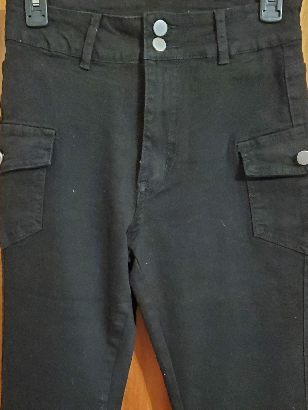 New Women's Black Denim Cargo Pants - Classic Casual Fit Boot Cut. Medium
